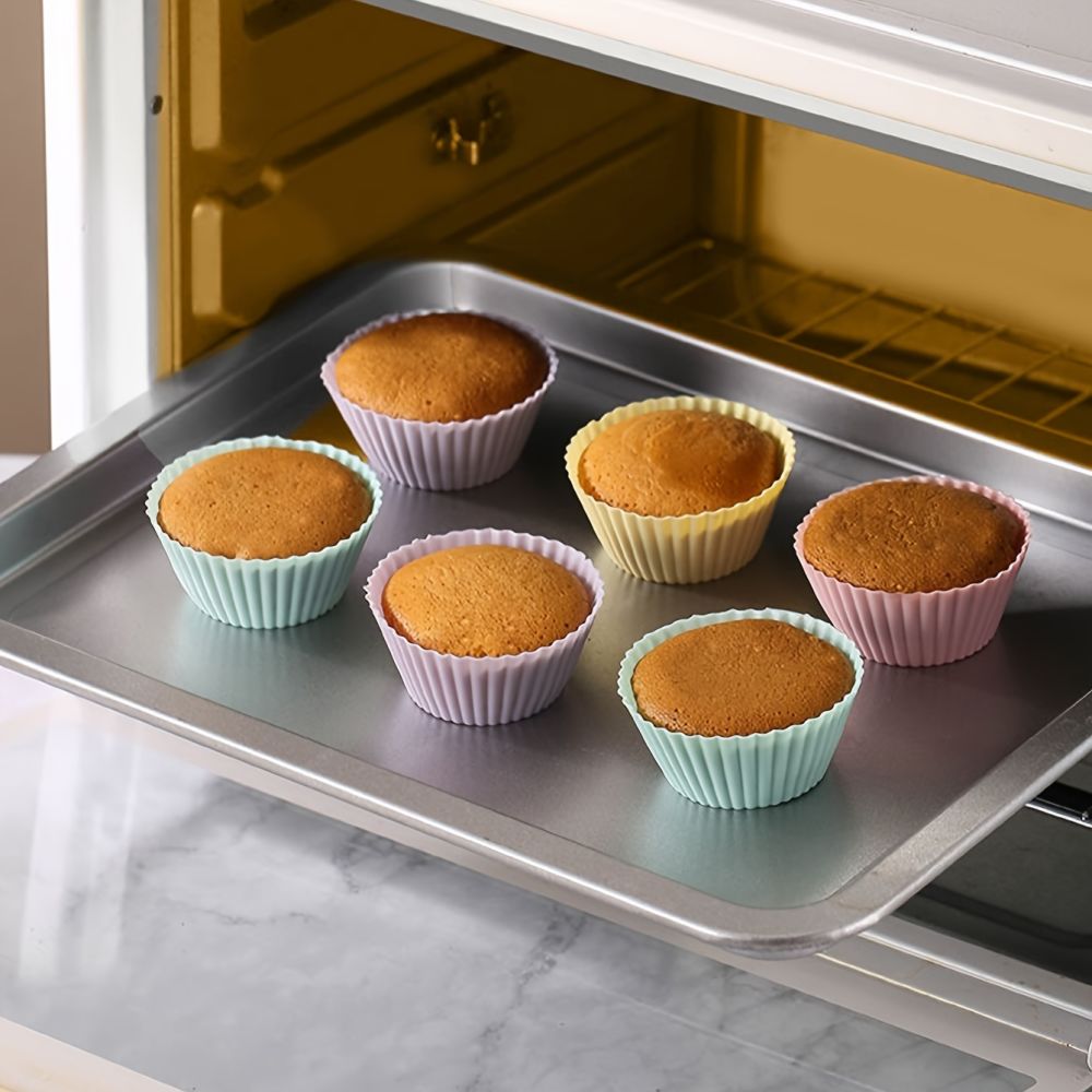 dropship 12pcs Silicone Baking Cups; Reusable Cupcake Liners; Non-stick Muffin Cups; Cake Molds Set; Standard Size Cupcake Holder