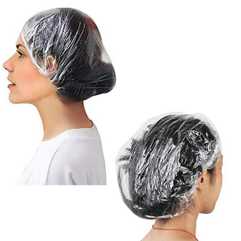 dropship 100pcs Plastic Disposable Shower Cap; Hair Dye Shower Cap; Plastic Beauty Salon Cap