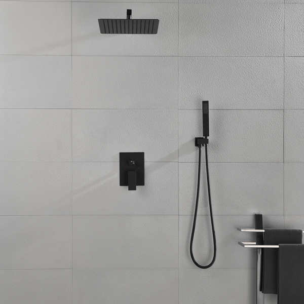 dropship Matte Black Shower Set System Bathroom Luxury Rain Mixer Shower Combo