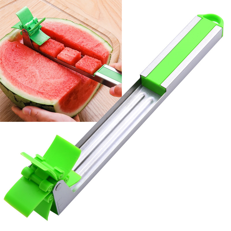 dropship Watermelon Knife Stainless Steel Pinwheel Design Easy To Cut Watermelon Slices Kitchen Gadgets Salad Fruit Slicing Knife Tool