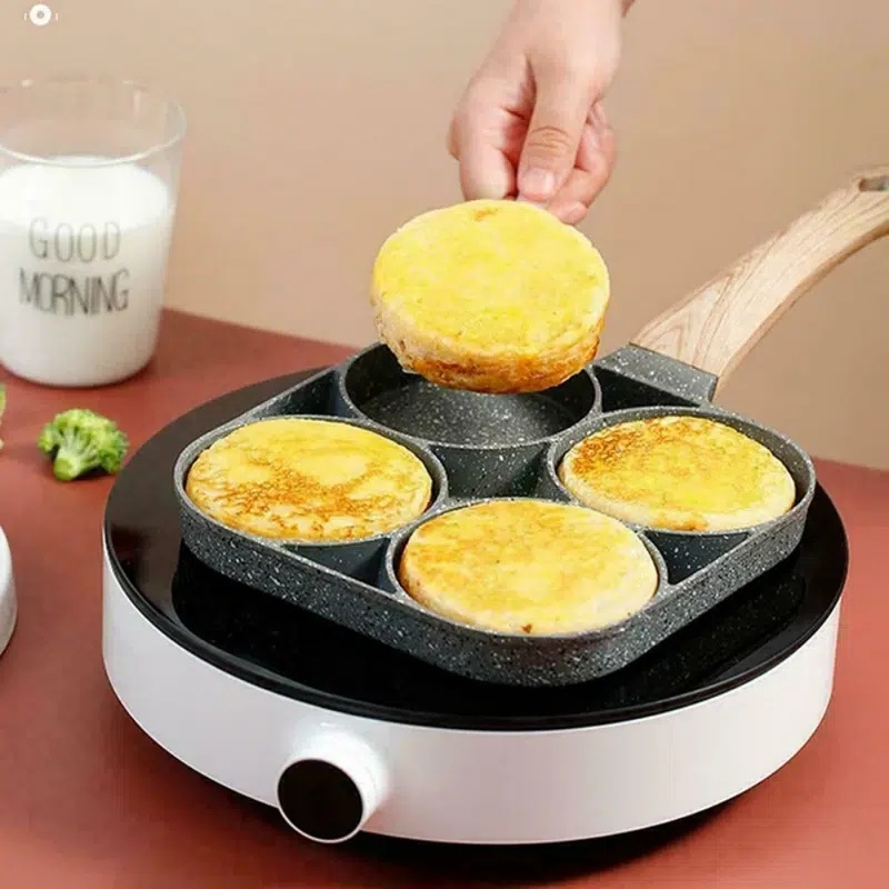dropship 1pc Fried Egg Hamburger Maker; Non-stick Small Flat Bottom Household Frying Pan; Breakfast Egg Burger Pancake Pan Mold; Four-hole Fried Egg Pan
