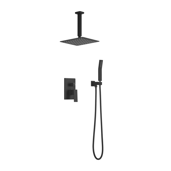dropship Matte Black Shower Set System Bathroom Luxury Rain Mixer Shower Combo Set Ceiling Mounted Rainfall Shower Head Faucet