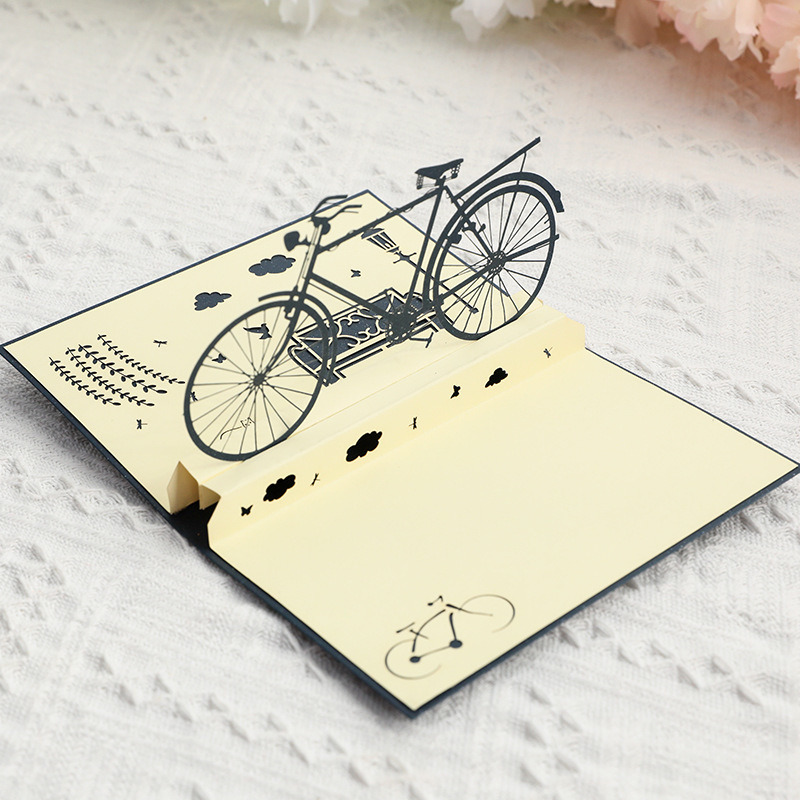 dropship 1pc Creative 3D Birthday Greeting Card; Handmade Hollow Retro Bicycle Blessing Card; Graduation Gift; Birthday Blessing Gift