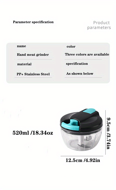 dropship Manual Meat Grinder Vegetable Cutter Pound Garlic Artifact Shredder Baby Complementary Food Machine Hand Cut Pepper Capacity 520ml