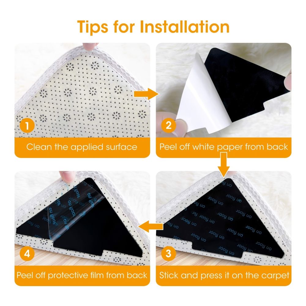 dropship 8pcs Rug Gripper; Double Sided Non-Slip Rug Pads Rug Tape Stickers; Washable Area Rug Pad Carpet Tape Corner Side Gripper For Hardwood Floors And Tile