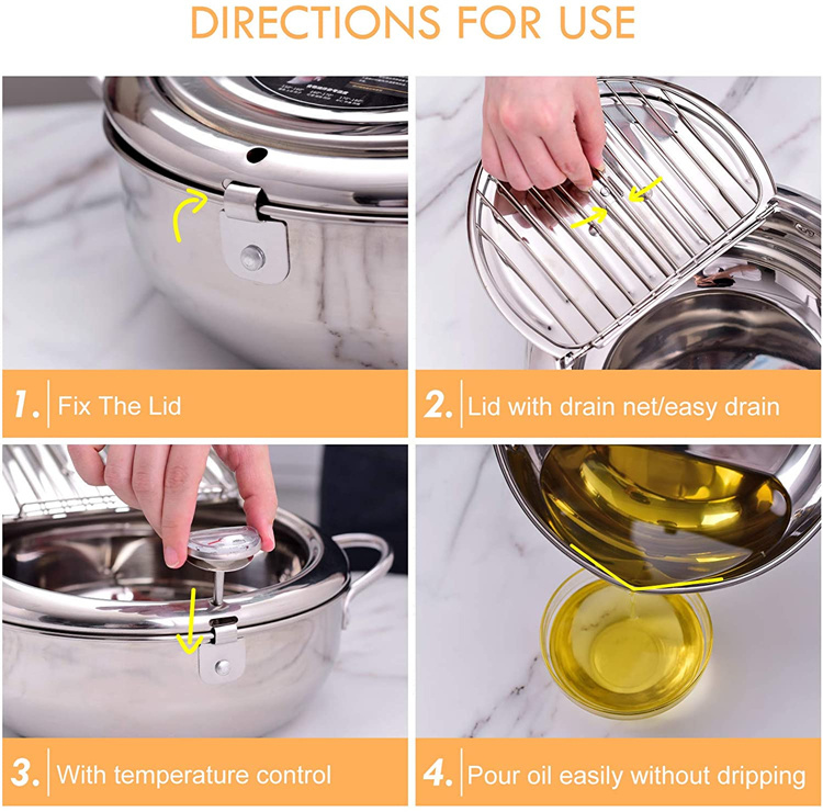 dropship 1pc Tempura Deep Fry Pot, Thickened 304 Stainless Steel Tempura Fryer With Thermometer, Japanese Style Tempura Fryer Pan