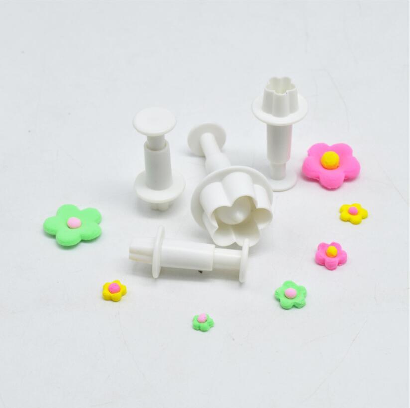 dropship 4Pcs/Set Plum Blossom Flower Plunger Fondant Cutter Sugar Craft Cake Decorating Tools DIY Cookie Stamper Baking Accessories