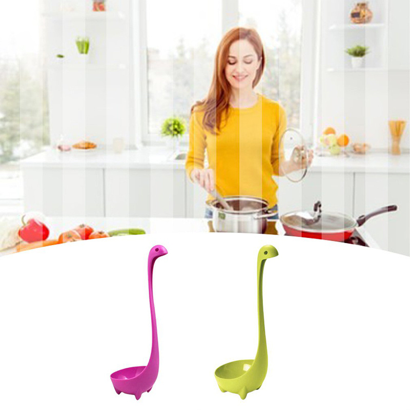 dropship 1pc Creative Dinosaur Soup Spoon; Food Grade PP Long Handle Vertical Spoon; Cooking Kitchen Cooking Mixing Spoon; Kitchen Supplies