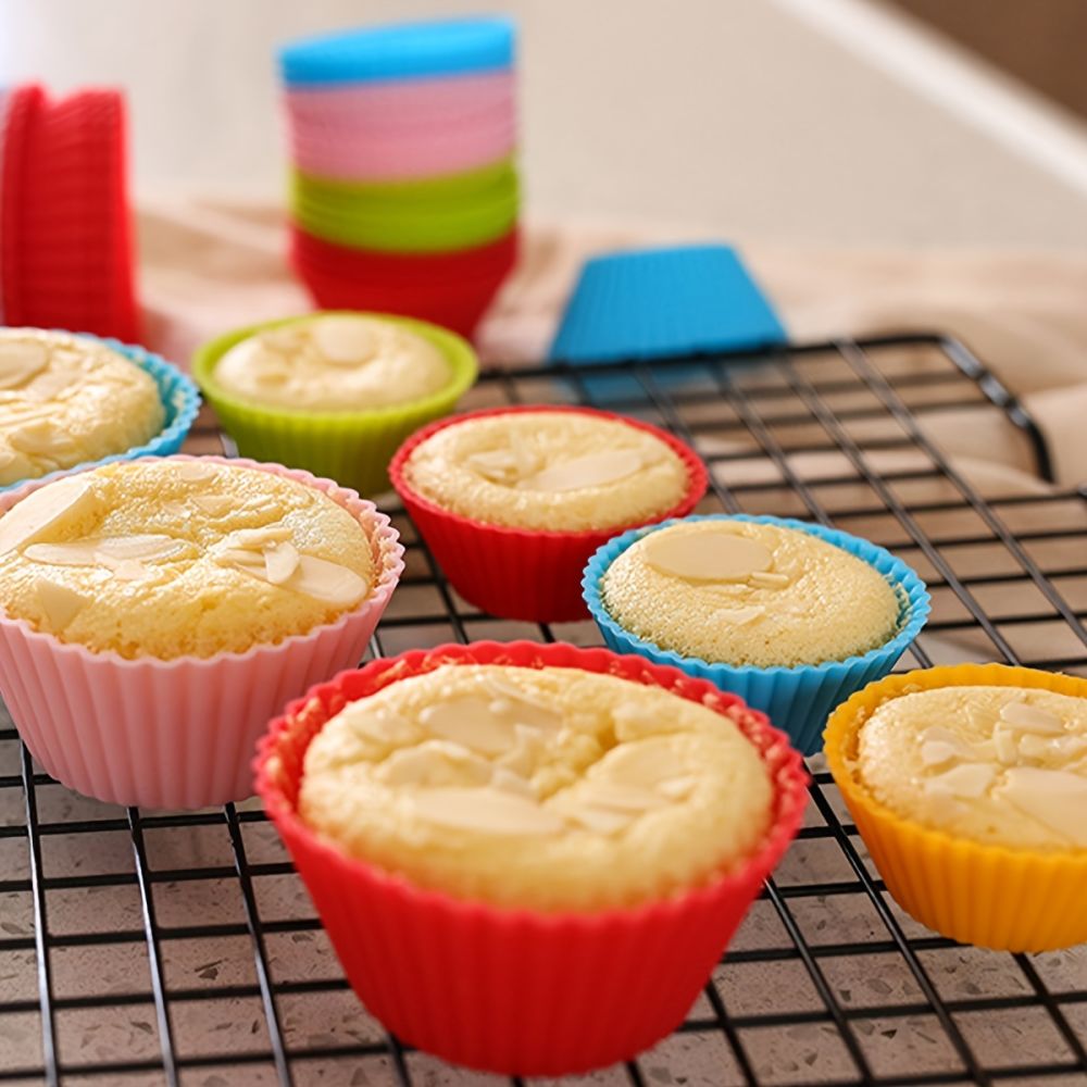 dropship 10pcs Silicone Muffin Cup; Cake Cup; Kitchen Baking Mold; Non-Stick Surface Cupcake Liners For Home Baking; Color Random
