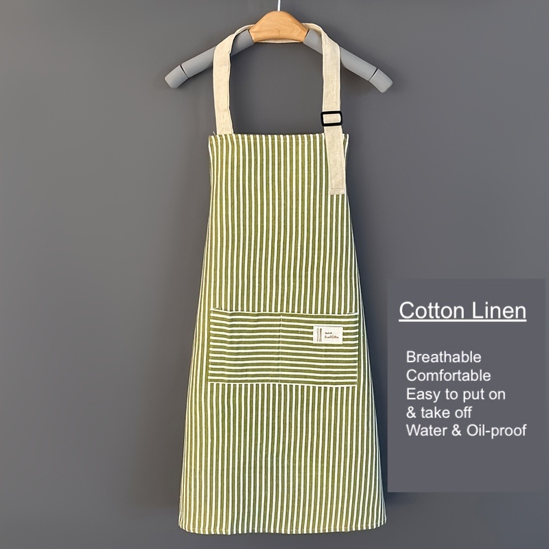 dropship 1pc Adjustable Kitchen Cooking Apron Cotton And Linen Machine Washable With 2 Pockets