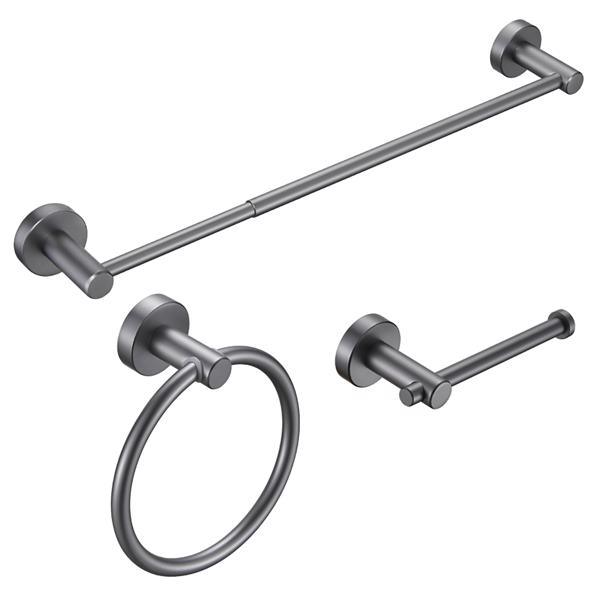 dropship Bathroom Hardware Set; Thicken Space Aluminum 3 PCS Towel bar Set- Gun Grey 16-27 Inches Adjustable Bathroom Accessories Set