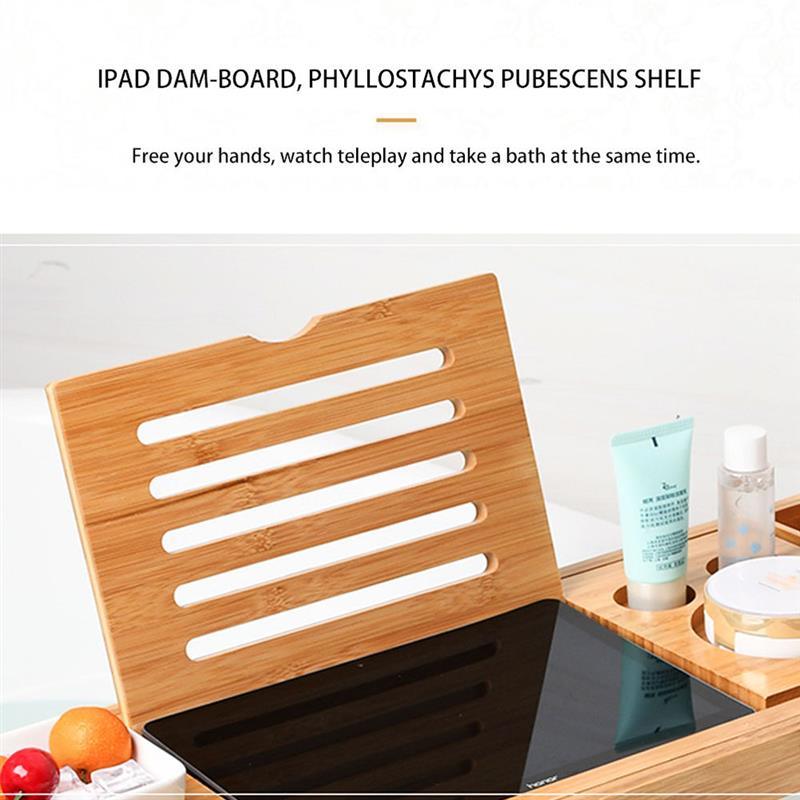 dropship Bathtub Serving Tray Bamboo Bath Bridge Useful Storage Rack Shelf Telescopic Tablet Holder For Bathroom Home Bathtub Rack