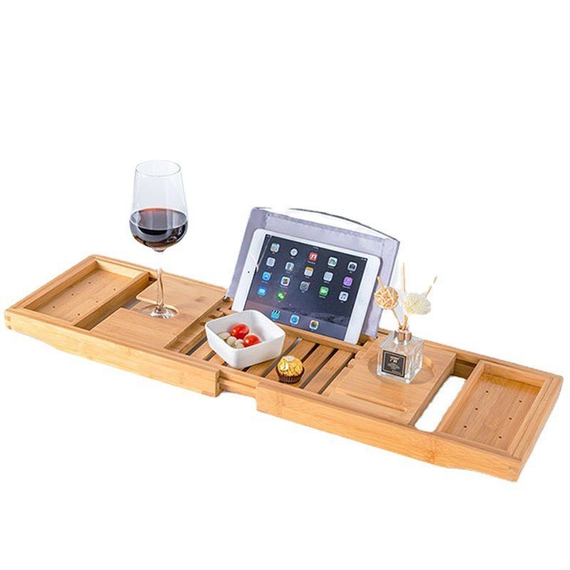 dropship Bathtub Caddy Tray Crafted Bamboo Bath Tray Table Extendable Reading Rack
