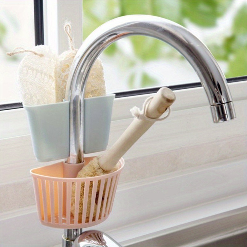 dropship 1PC Sink Plastic Hanging Basket; Faucet Rack Drainer Sponge Storage Rack Spout Holder Kitchen Bathroom Rack; 2.75*4.92in
