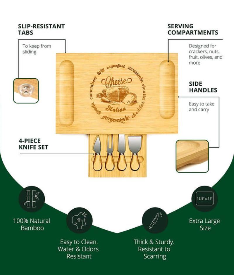 dropship Kitchen Natural Bamboo Cutting Board Bamboo Cheese Board Set