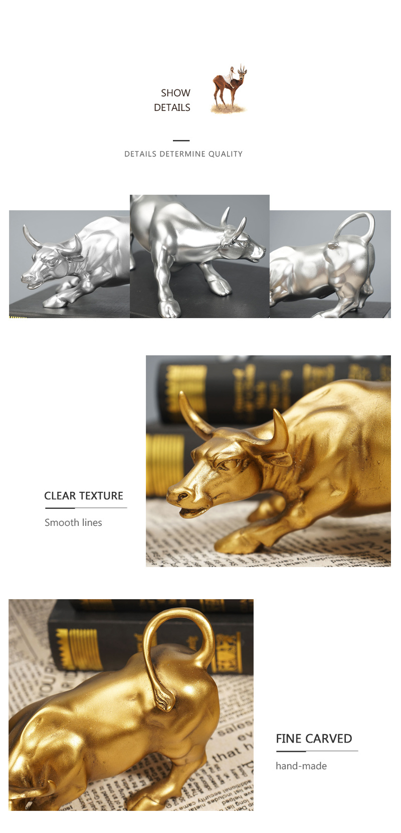 dropship NORTHEUINS Resin Wall Street Bull Figurine Cattle OX Statue Market Miam Bull Home Feng Shui Art Official Desktop Decor Sculpture
