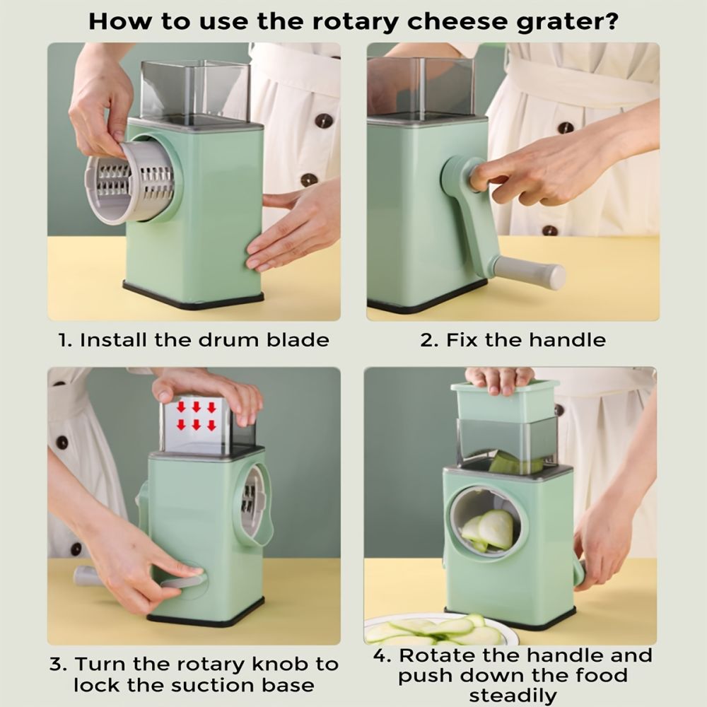 dropship 1pc Multifunctional Vegetable Cutter; Hand-cranked Potato Slicer; Lemon Grater; Drum Vegetable Grater With Handle