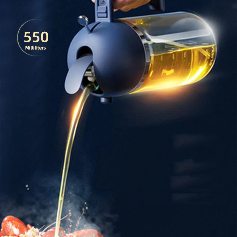 dropship 1pc 2-in-1 Oil Bottle Spray And Automatically Open Pour Olive Oil Gravy Boats Grill Sprayer Leak-proof Nozzle BBQ Kitchen Accessories