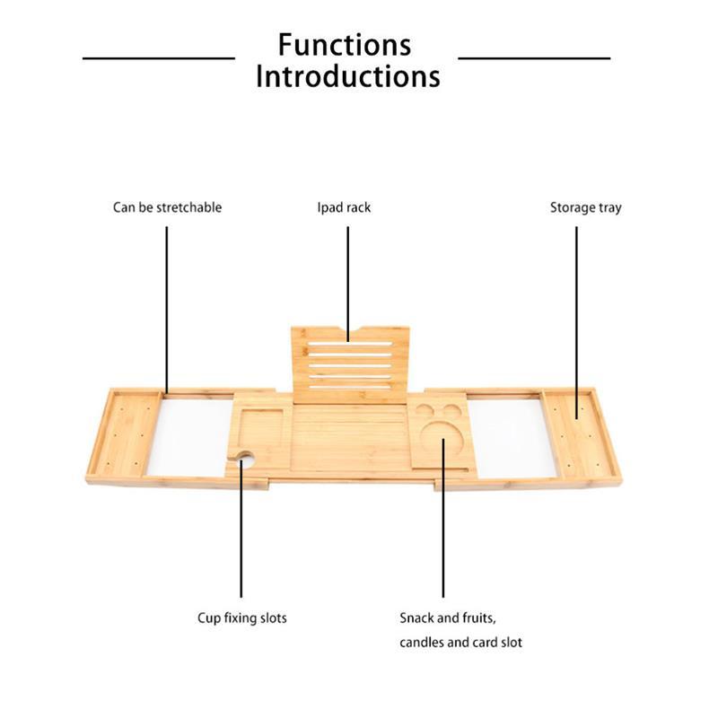 dropship Bathtub Serving Tray Bamboo Bath Bridge Useful Storage Rack Shelf Telescopic Tablet Holder For Bathroom Home Bathtub Rack