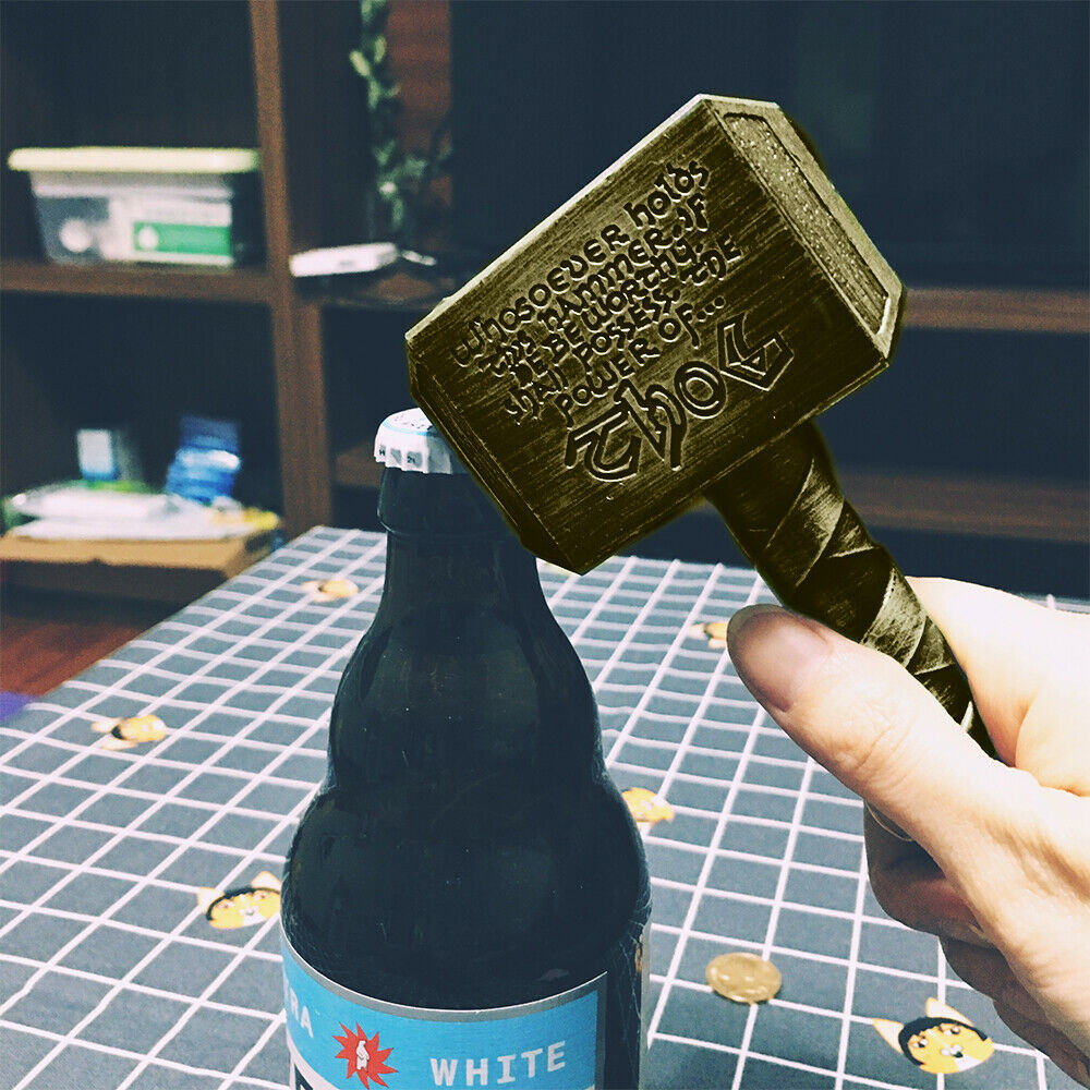 dropship 1PC Silver Beer Bottle Openers Multifunction Hammer Of Thor Shaped Beer Bottle Opener With Long Handle Bottler Metal Opener Beer