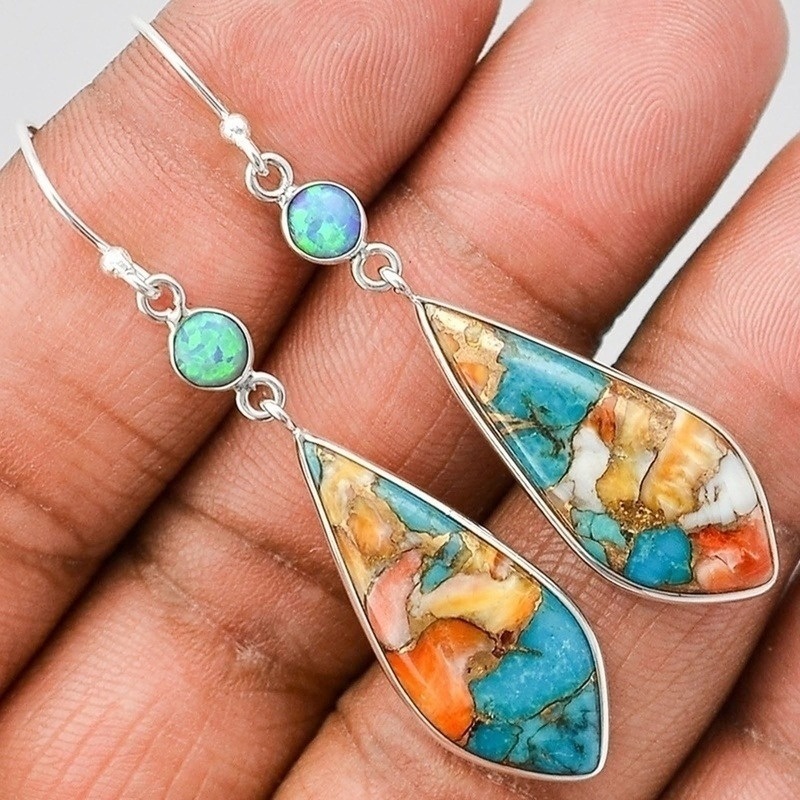 dropship 925 Sterling Silver Natural Turquoise Natural Gemstones Earrings Wedding Engagement Bride Jewelry