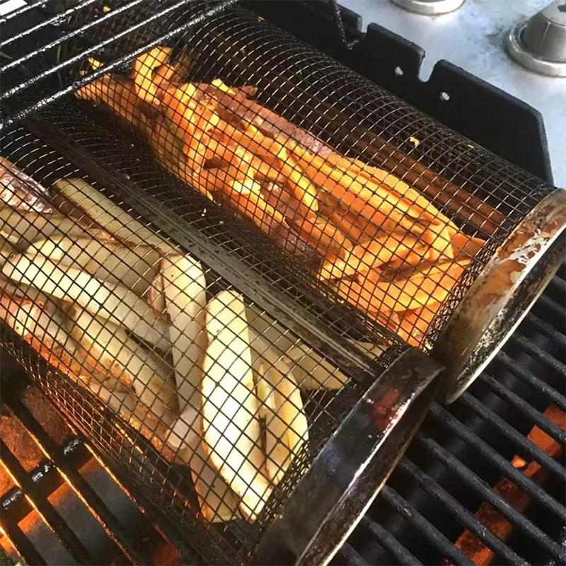 dropship Stainless Steel Barbecue Cooking Grill Grate Outdoor Camping BBQ Drum Grilling Basket Campfire Grid Picnic Cookware Kitchen Tool