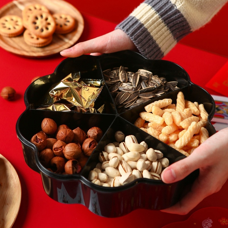 dropship 1pc Candy Storage Box Fruit For Chinese New Year; Nuts Tray With Lid; Snacks Organizer Food Container; Spring Festival Desktop Decor