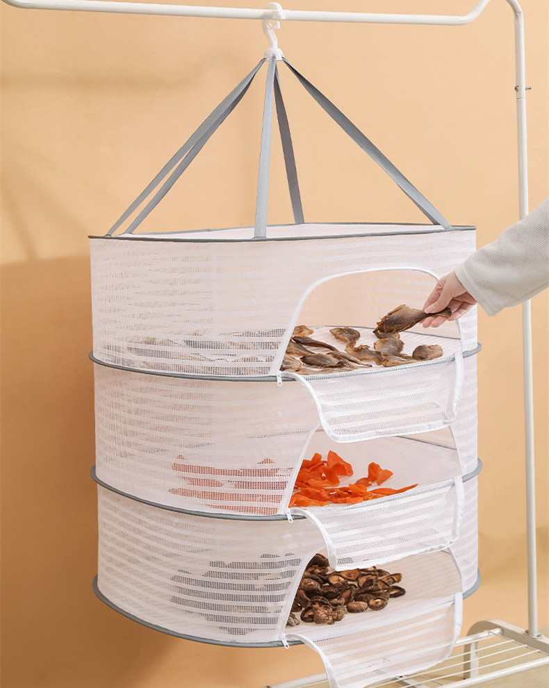 dropship 1pc Drying Rack 1-3 Layers Folding Fish Mesh; Non-Toxic Polyester Fiber Netting; Hanging Drying Fish Net; For Shrimp Fish Fruit Vegetables Herb; With Zipper
