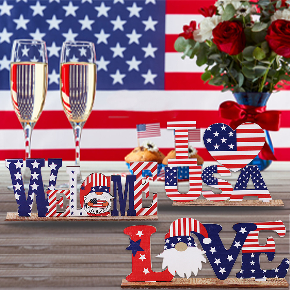 dropship 1pc 4th Of July Wooden Ornament; Independence Day I Love USA Wooden Alphabet Ornament; Holiday Decoration For Bedroom Living Room Tiered Tray Ornament; Holiday Accessories