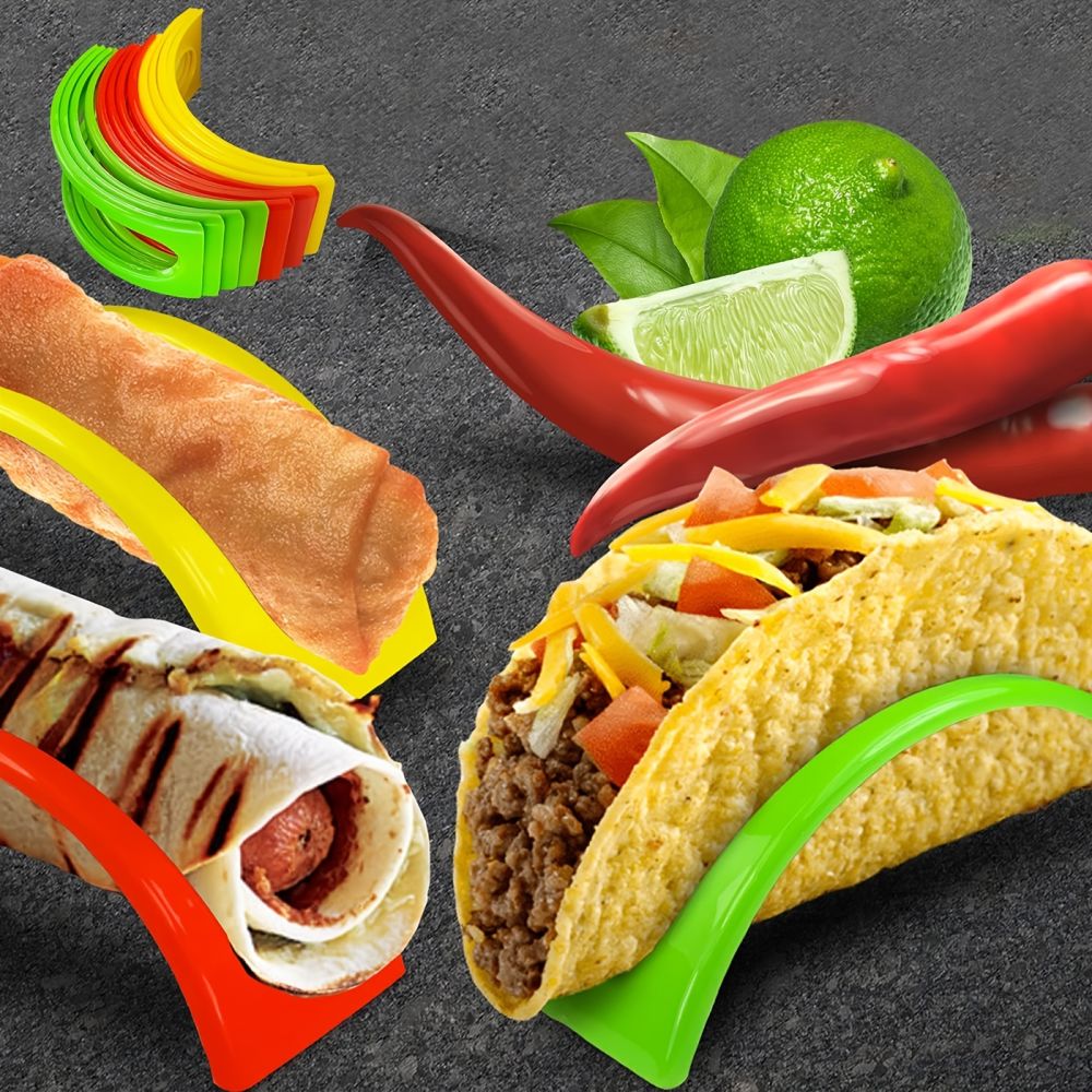 dropship 6pcs Taco Holder Stand; Non-Toxic; BPA Free; Dishwasher & Microwave Safe; Hard Plastic Taco Shell Rack; Party Serving Tray Set For Tortillas Burritos; Kitchen Supplies