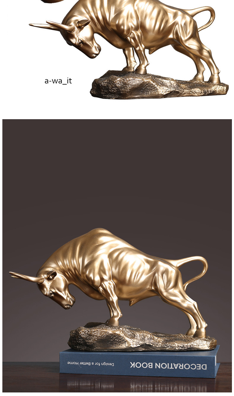 dropship NORTHEUINS 35cm Resin OX Figurines for Interior Wall Street Bull Wealth Statue Home Living Room Office Mascot Desktop Decoration