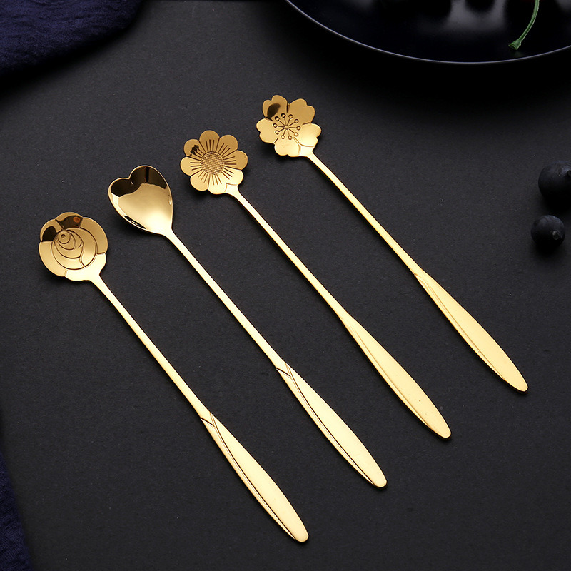 dropship 4pcs/set Coffee Scoop; Ice Cream Dessert Scoop; Stainless Steel Long Handle Mug Stirring Spoon