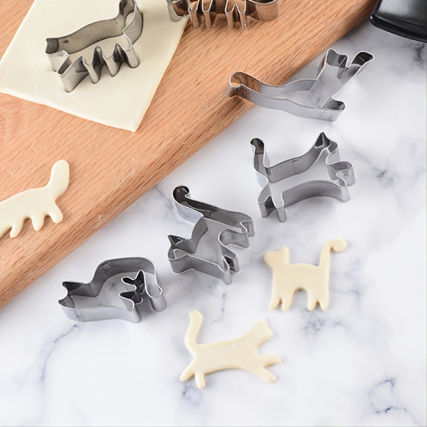 dropship Set Of 6, Stainless Steel Animal Cookie Cutters, Kitten Moulds, Baking Cute DIY Cartoon Cookie Moulds Set