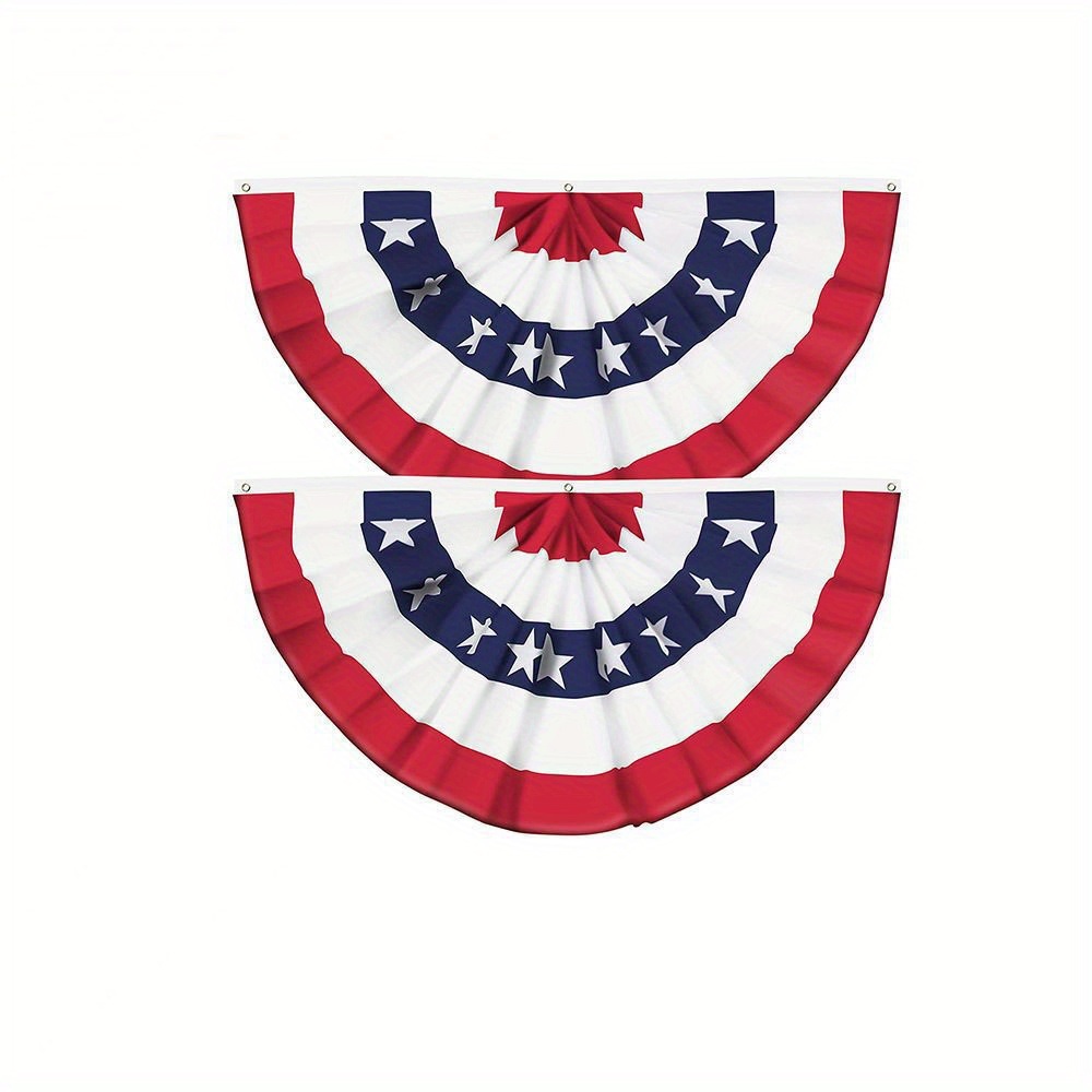 dropship 1pc Printed Stripes Stars USA Pleated Fan Bunting Half Banner Flag For July 4th Independence Day Decoration USA Pleated Fan Flag