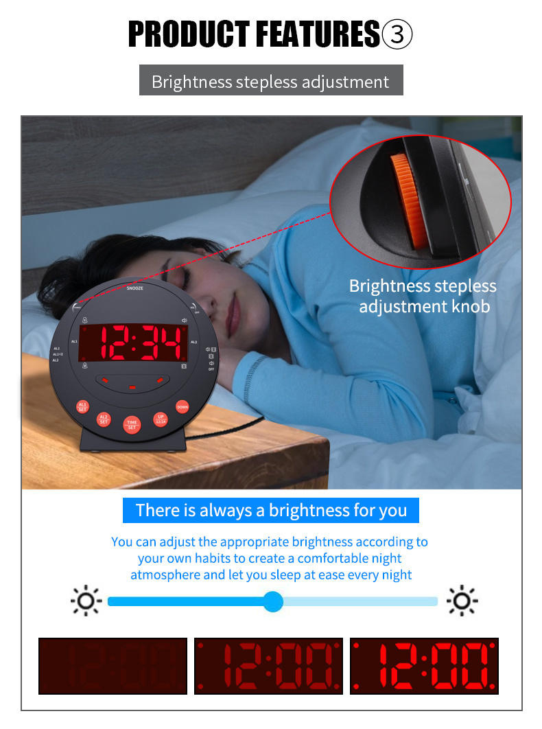 dropship LED Vibrating Loud Alarm Clock Strong Bed Vibration Shaker for Heavy Sleepers Deaf Senior Kids Display Dimmer Snooze USB Charger