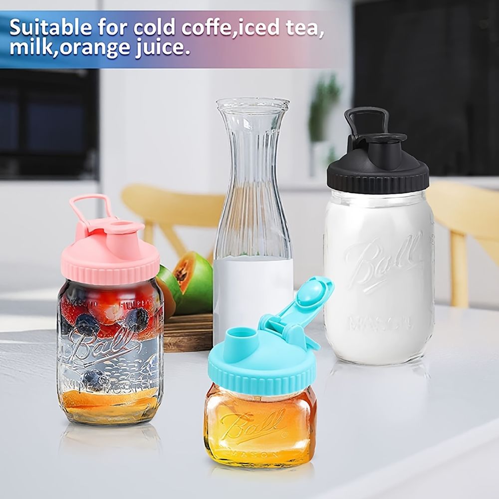 dropship 1pc Mason Jar Lids; Flip Cap Mason Jar Lids; 8.6cm/3.38in Inner Diameter Reusable With Pour Spout And Leak Proof Airtight Seal For Regular Mouth Mason Jars