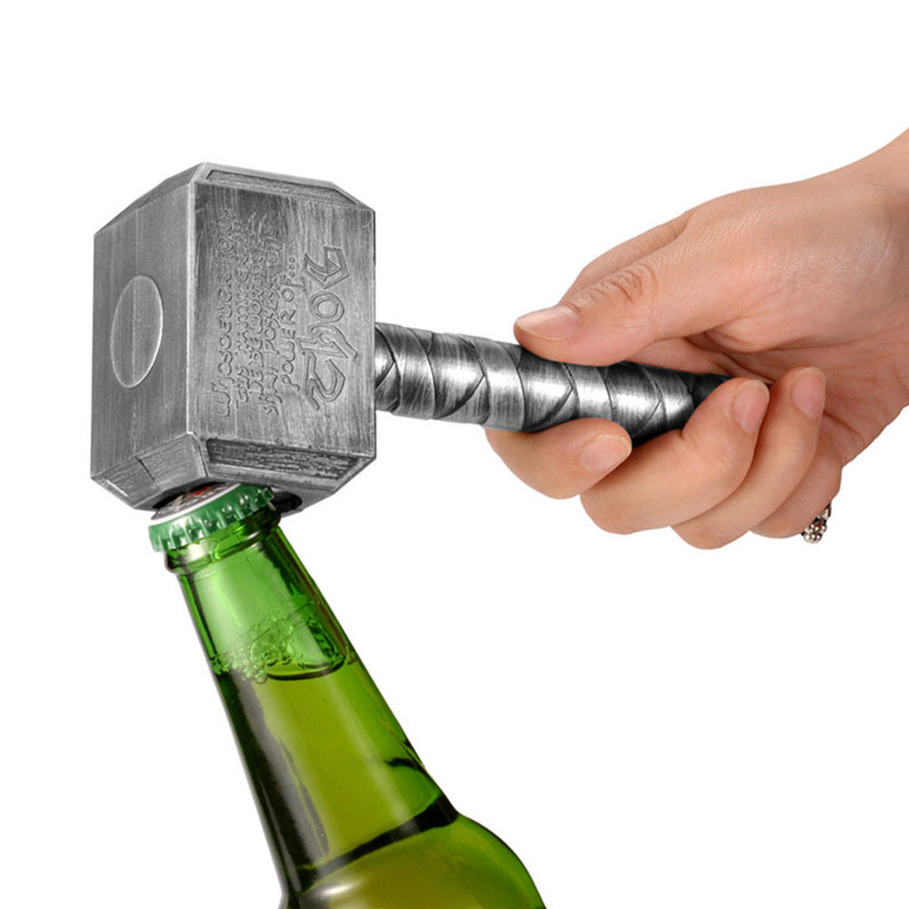 dropship 1PC Silver Beer Bottle Openers Multifunction Hammer Of Thor Shaped Beer Bottle Opener With Long Handle Bottler Metal Opener Beer