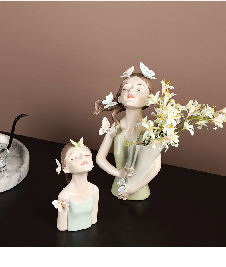 dropship Modern Decorative Artificial Flower Vase Butterfly Girl Sculptures Interior Home Resin Ornaments Household Decoration Vases Hot