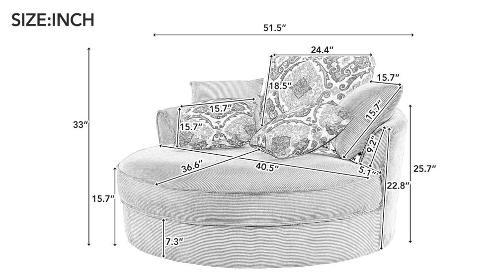 dropship Swivel Accent Barrel Chair with 5 Movable Pillow 360 Degree Swivel Round Sofa Chair for Living Room,Bedroom, Hotel, Beige