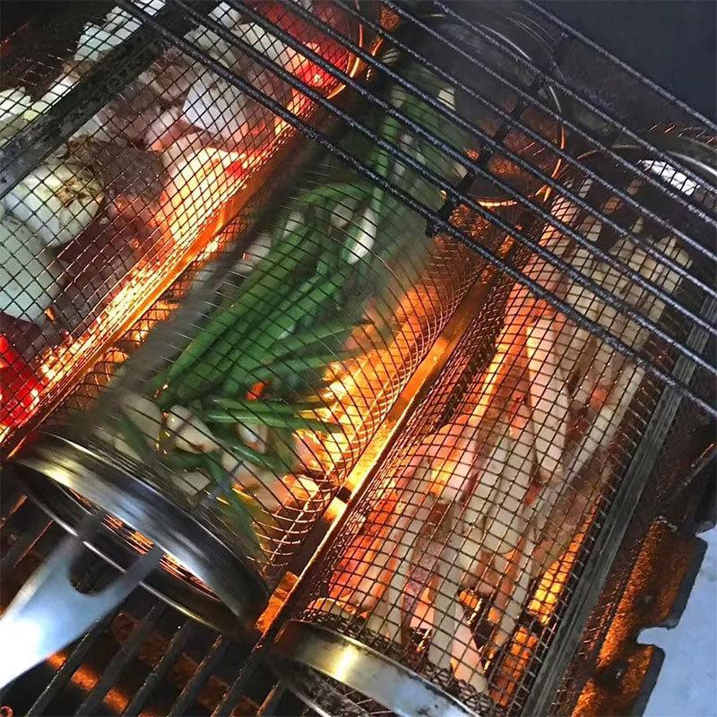 dropship Stainless Steel Barbecue Cooking Grill Grate Outdoor Camping BBQ Drum Grilling Basket Campfire Grid Picnic Cookware Kitchen Tool