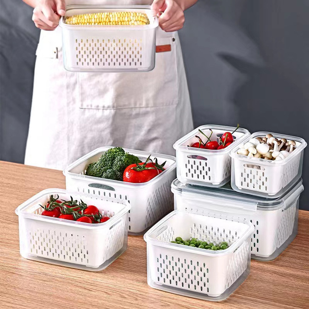 dropship Storage Box Fridge Organizer Fresh Vegetable Fruit Boxes Drain Basket Storage Containers Pantry Kitchen Organizer For Kitchen