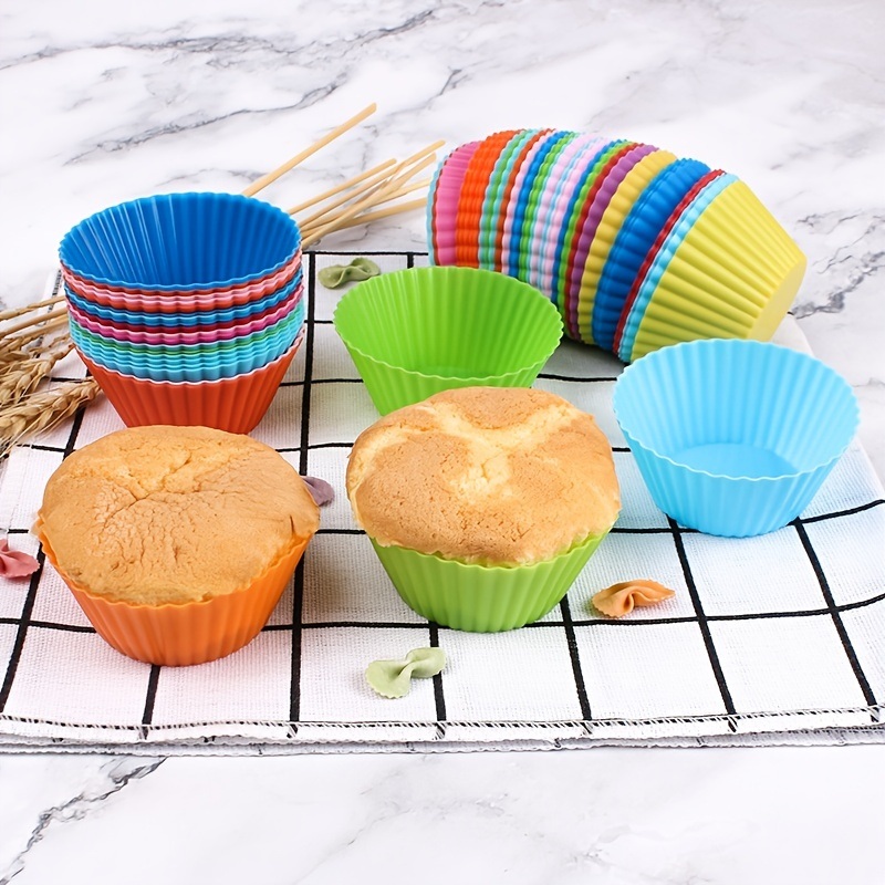 dropship 10pcs Silicone Muffin Cup; Cake Cup; Kitchen Baking Mold; Non-Stick Surface Cupcake Liners For Home Baking; Color Random