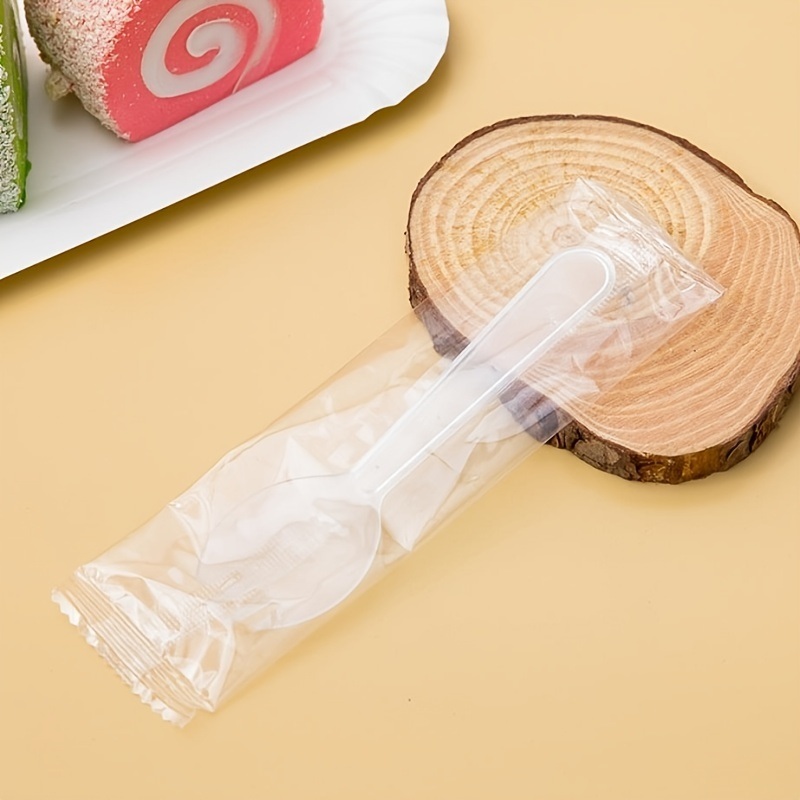 dropship 100pcs/set Disposable Plastic Spoons Forks For Cake Ice Cream Salad Fruit Dessert Soup Tea Coffee Party Cake Baking Shop Supplies