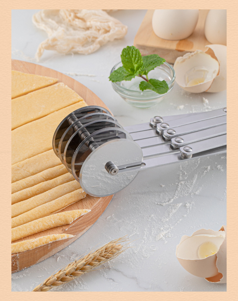 dropship 1pc Stainless Steel Fritters Cut Retractable Multi-wheel Noodle Cutter Roller Knife Pizza Knife Commercial Noodle Cutter Noodle Cutter