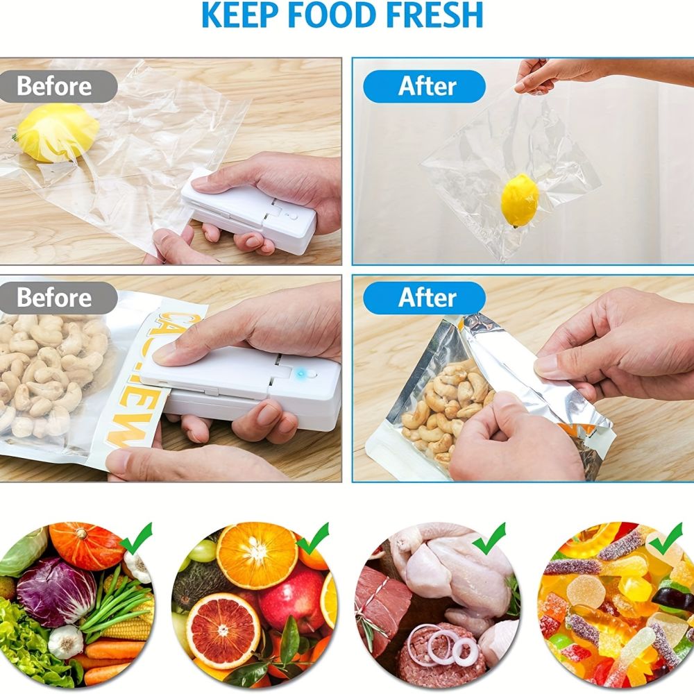 dropship 1pc Mini Bag Sealer; Rechargeable Portable Sealing Machine; Handheld Heat Vacuum Sealers For Plastic Bags; Kitchen Tools