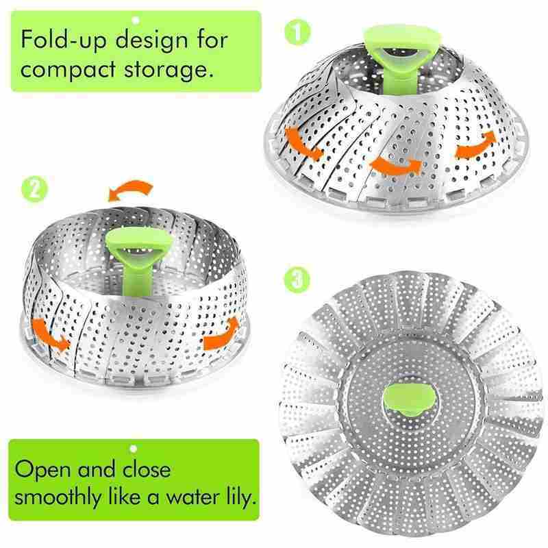 dropship Steel Folding Steamer Basket Steel Fish Steamed Steamer Vegetable Steamer Telescopic V0B3