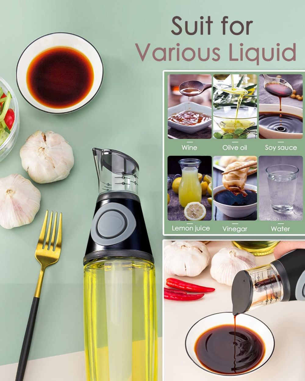 dropship 1pc Oil Dispenser Bottle; 17oz Olive Oil Dispenser Oil Sprayer; Clear Glass Refillable Oil And Vinegar Dispenser Bottle With Measuring Scale Pump For Kitchen; Cooking; Salads