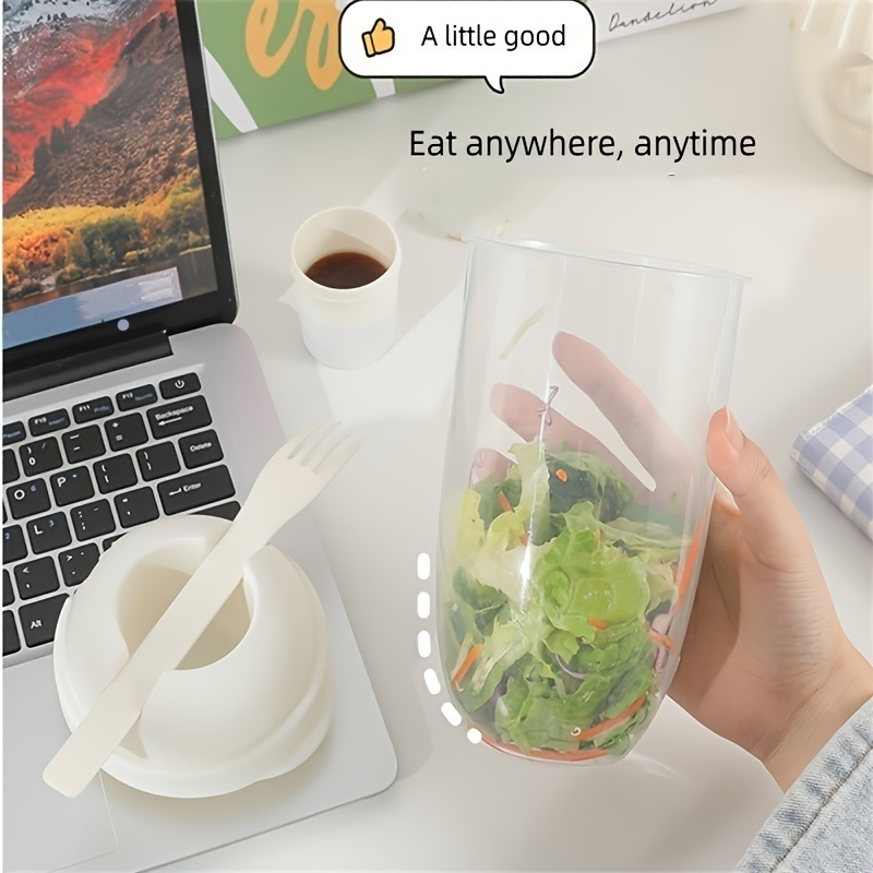 dropship 1pc Fresh Salad Cup; Keep Fit Salad Meal Shaker Cup; 1000ml/33.81oz; Portable Fruit Vegetable Milk Cup; 7.87''X2.33''