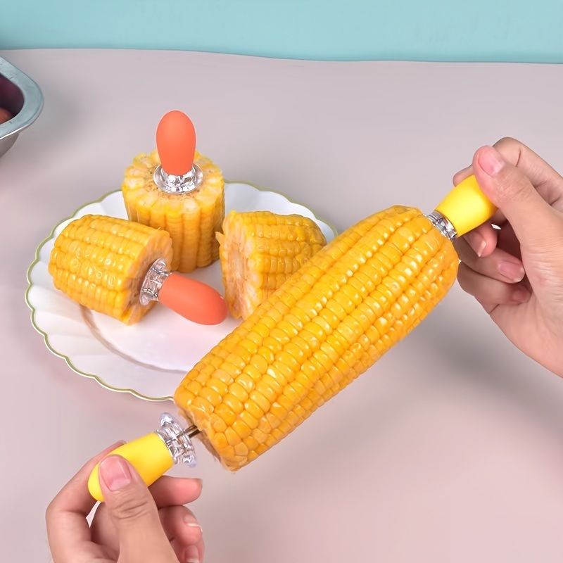dropship 1 Pair Stainless Steel Corn Needle Barbecue Corn Cob Fork Kitchen Gadgets Barbecue Fruit Fork Corn Insert