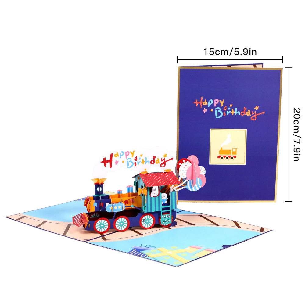 dropship 1pc 3D Birthday Cake Greeting Card; New Train Handwritten Card; Creative Children's Gift; Pop Up Greeting Card; Pop Up Card